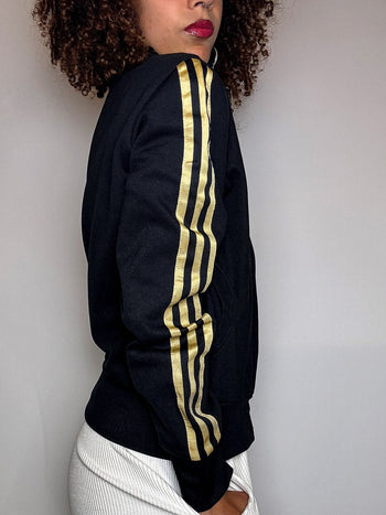 ADIDAS L Vintage schwarze taillierte Jacke