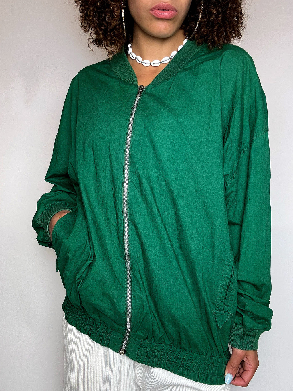Vintage grüne Bomberjacke aus Baumwolle, Größe L