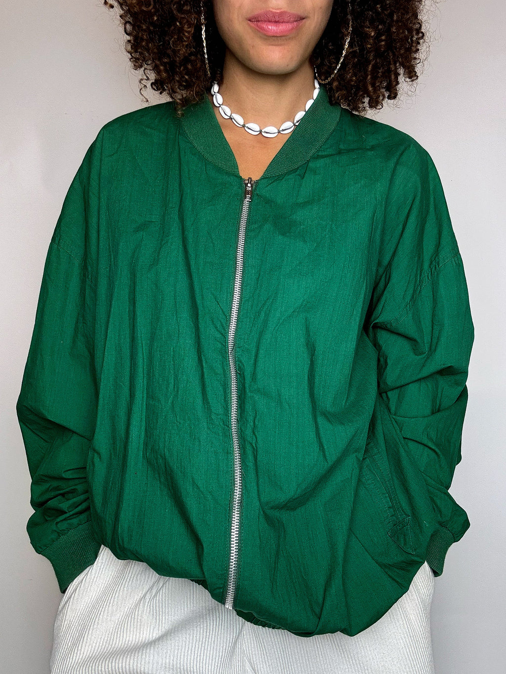 Vintage grüne Bomberjacke aus Baumwolle, Größe L