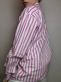 Chemise en coton zephir rayée blanche et rose XL