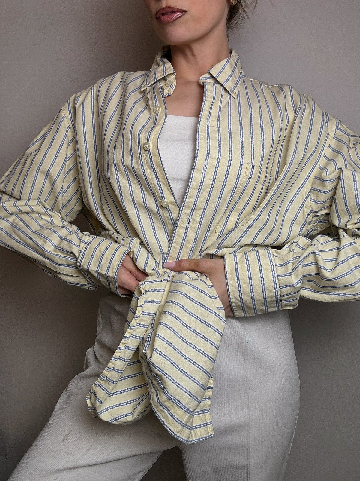 IZOD L Vintage gelb gestreiftes Hemd 