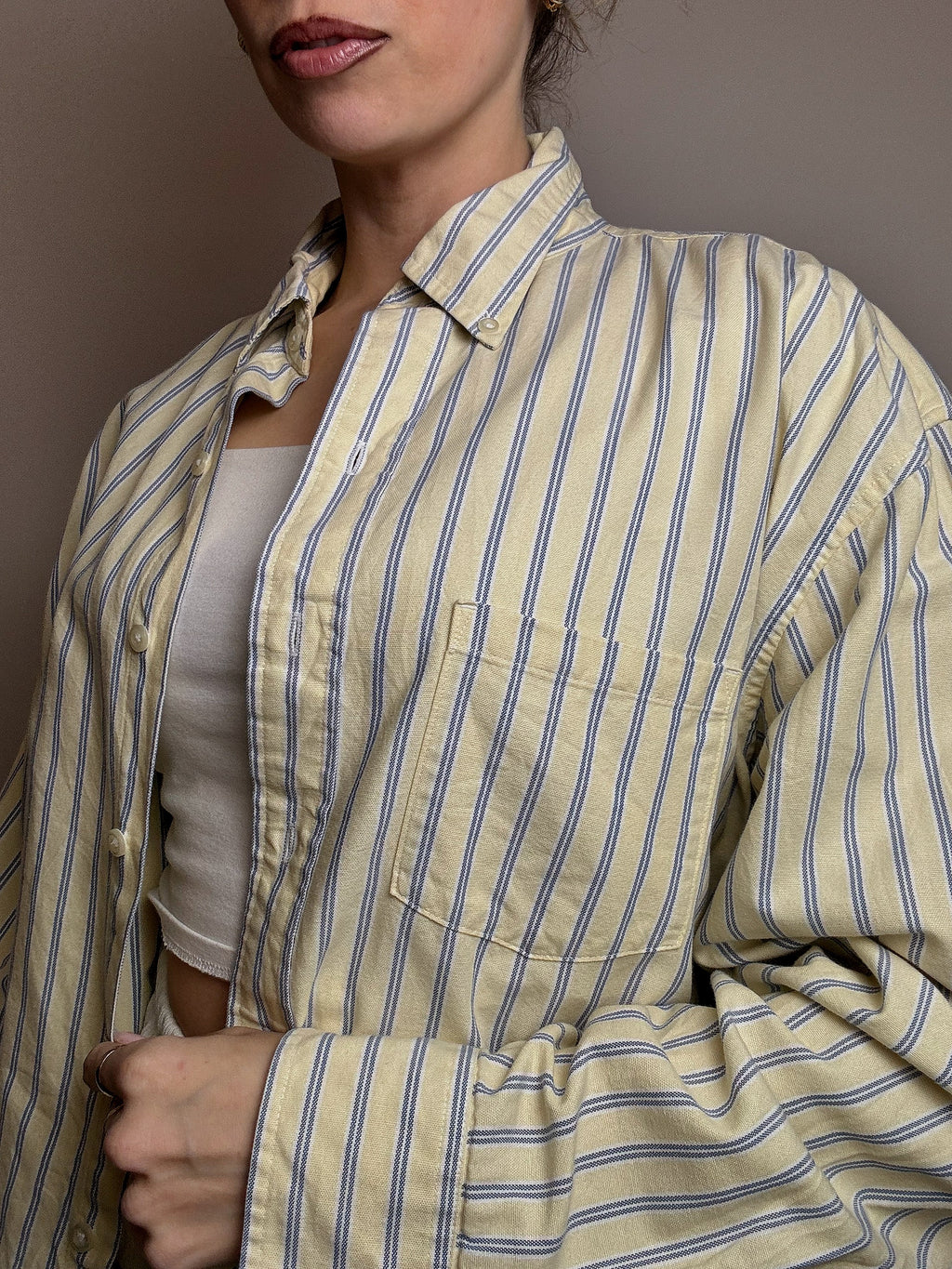 IZOD L Vintage gelb gestreiftes Hemd 