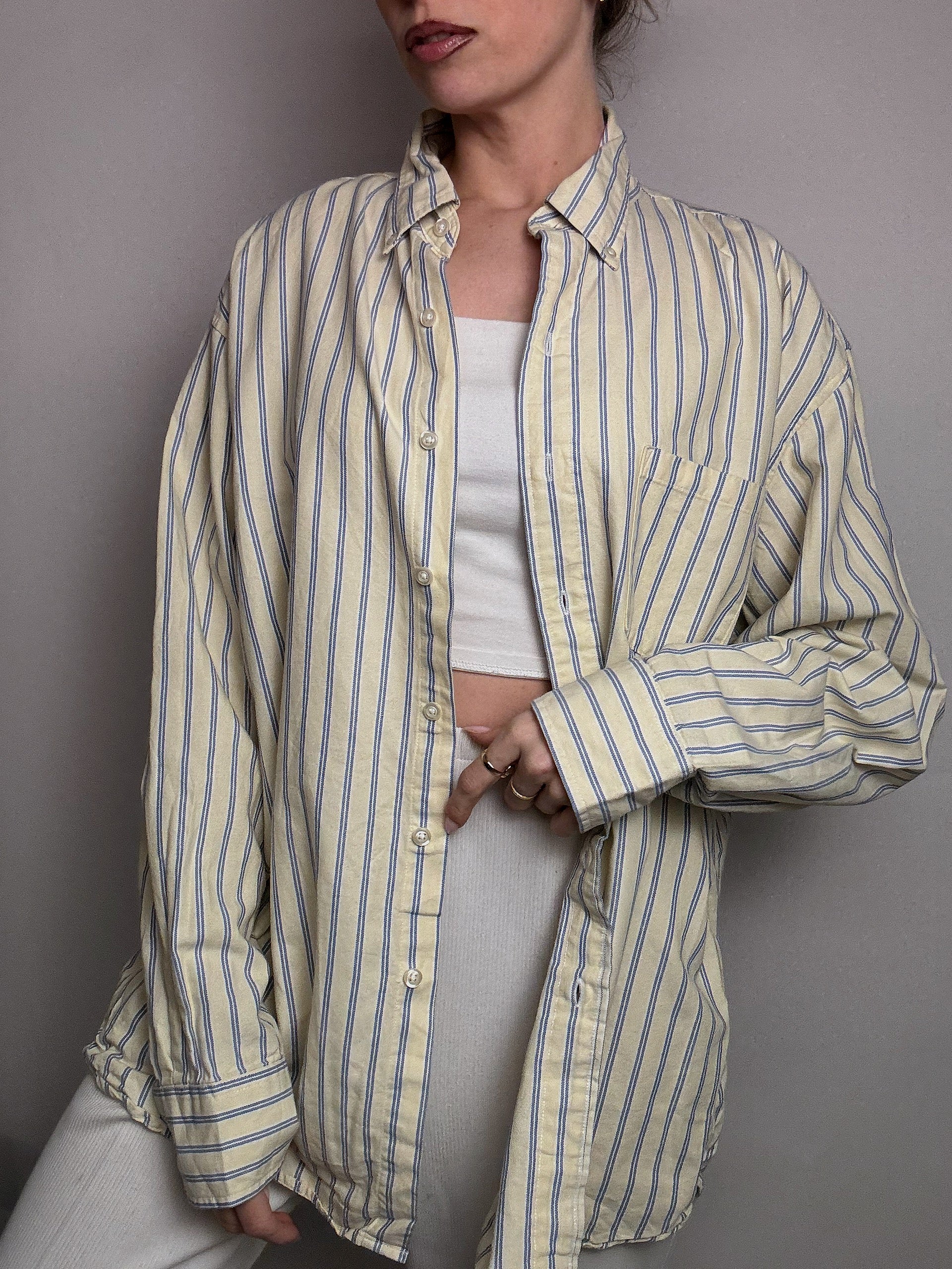 IZOD L Vintage gelb gestreiftes Hemd 