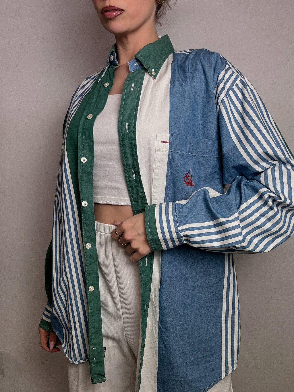 Vintage M Jeans und grün gestreiftes Hemd 