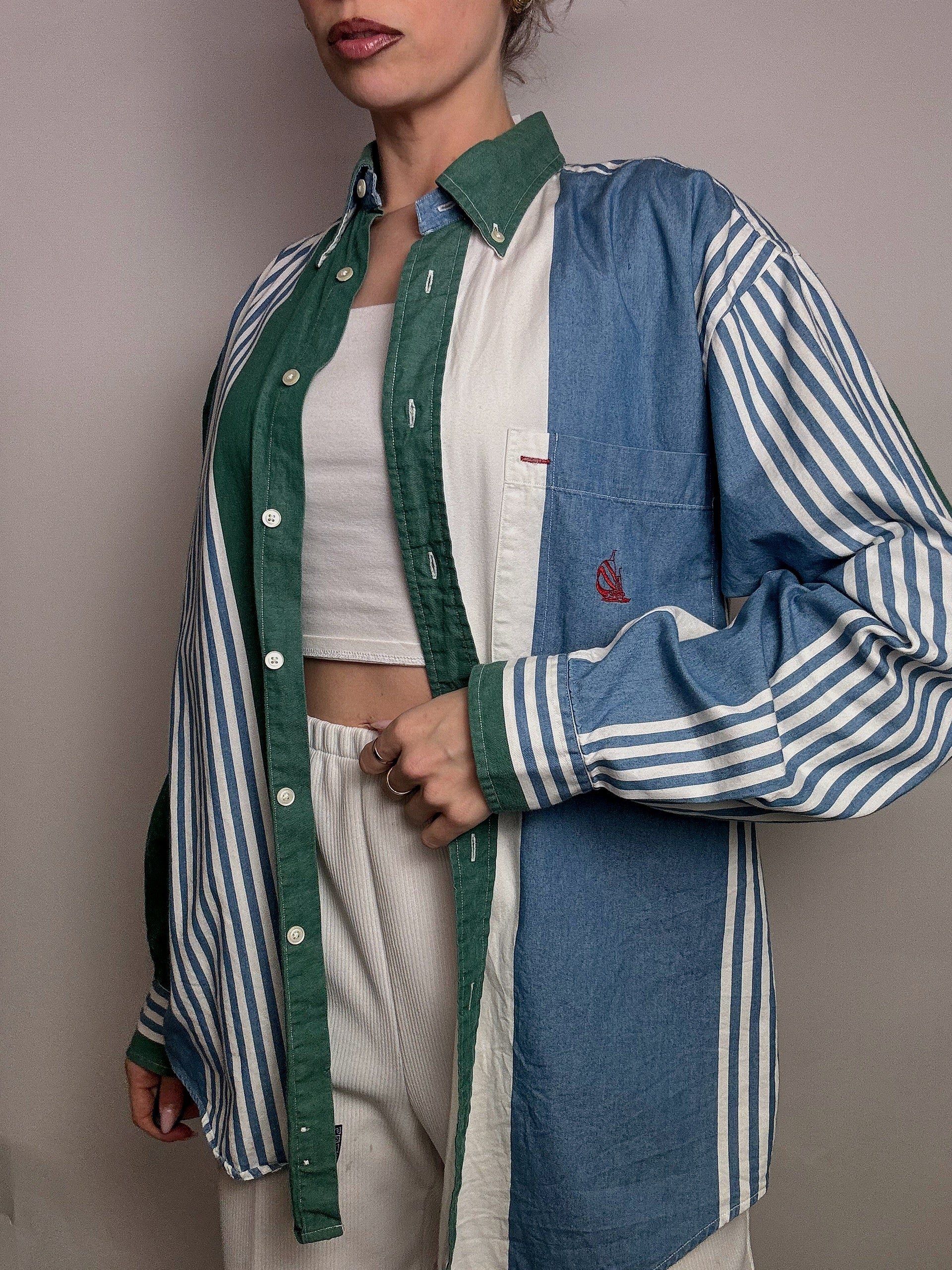 Vintage M Jeans und grün gestreiftes Hemd 
