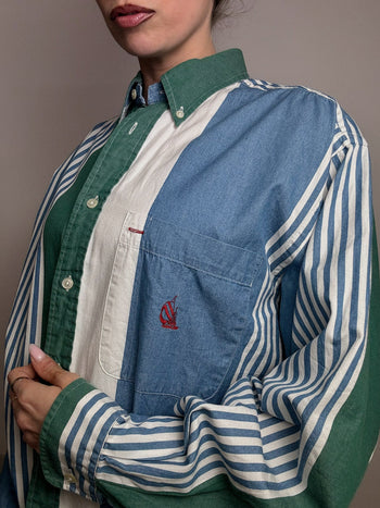 Chemise rayée denim et vert M vintage