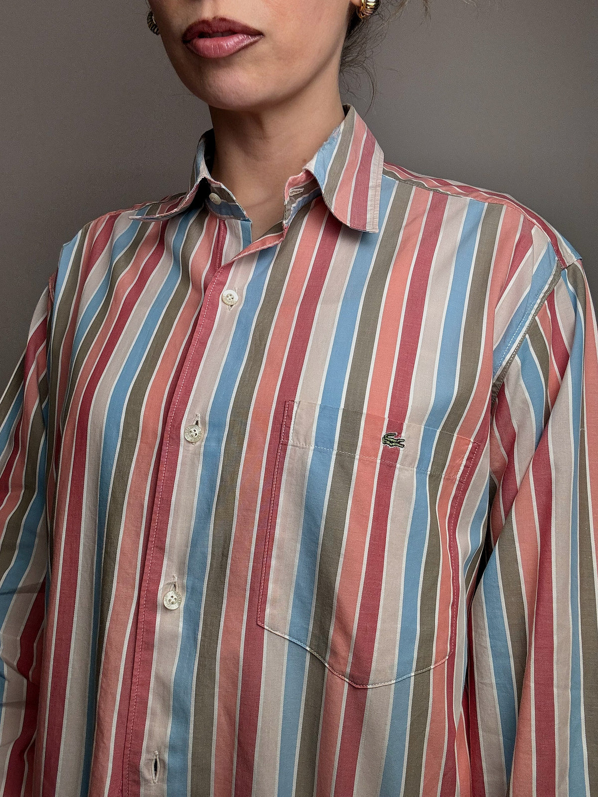 LACOSTE M/L Vintage Pastell gestreiftes Hemd 