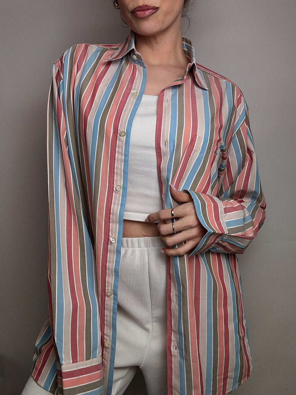 LACOSTE M/L Vintage Pastell gestreiftes Hemd 