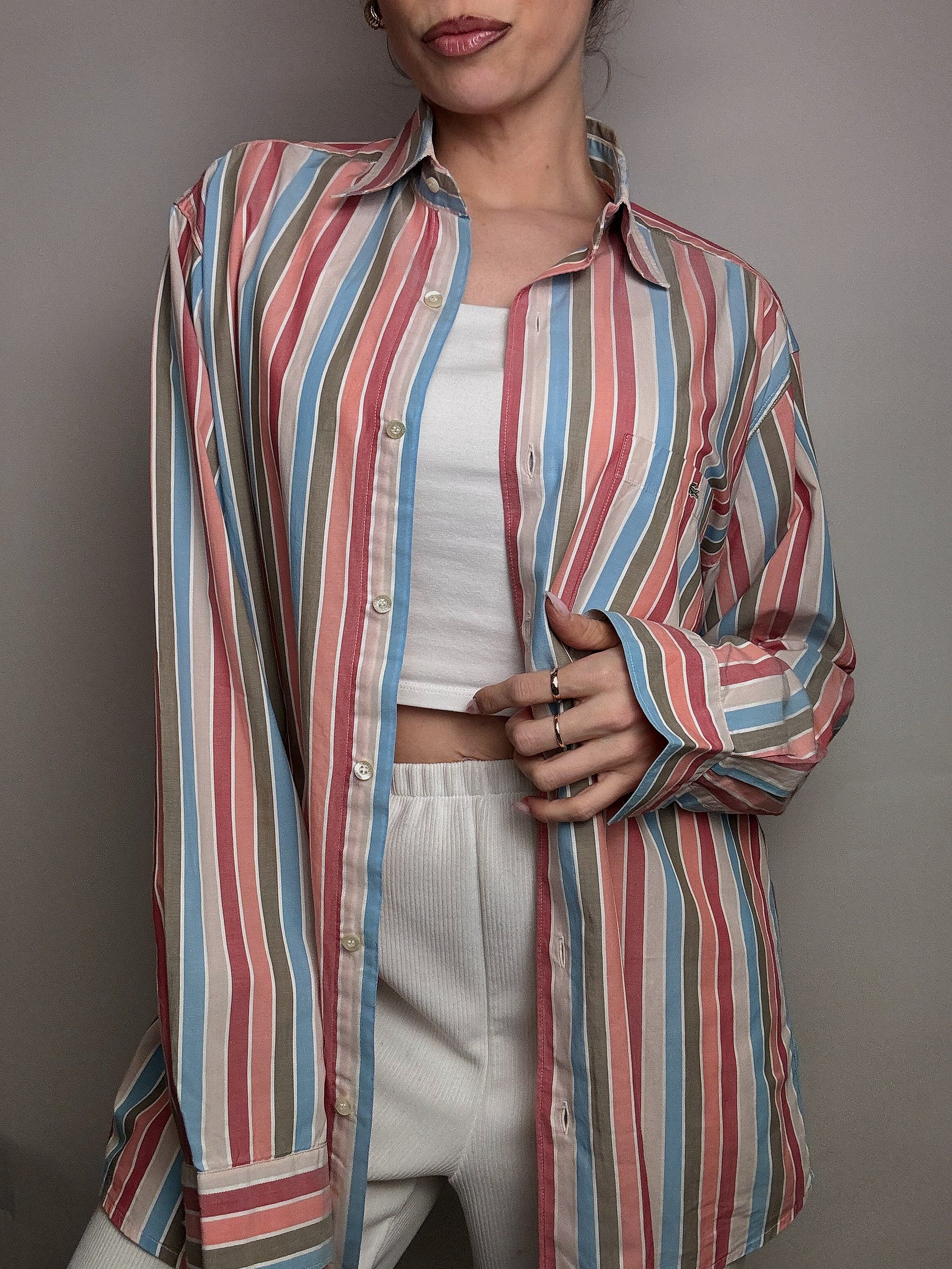 LACOSTE M/L Vintage Pastell gestreiftes Hemd 