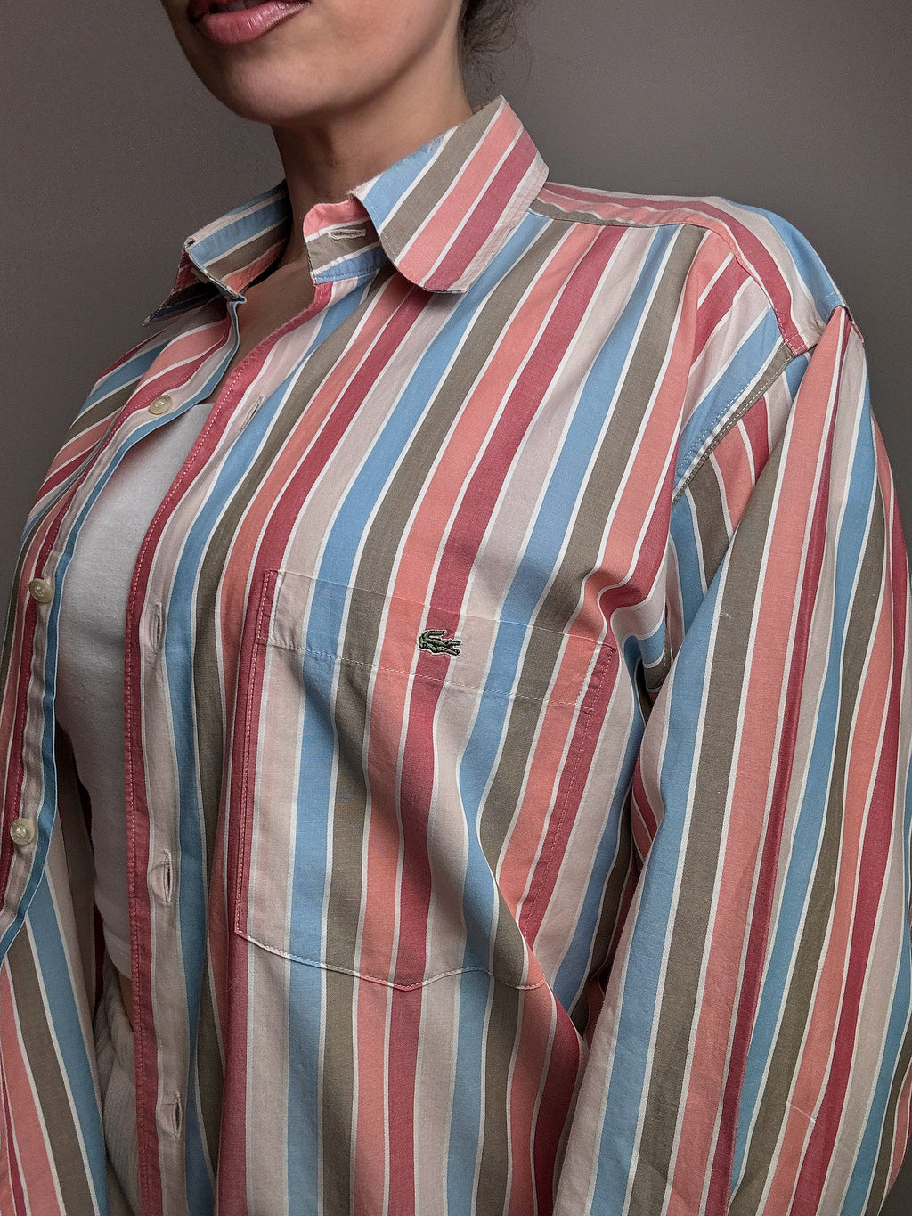 LACOSTE M/L Vintage Pastell gestreiftes Hemd 