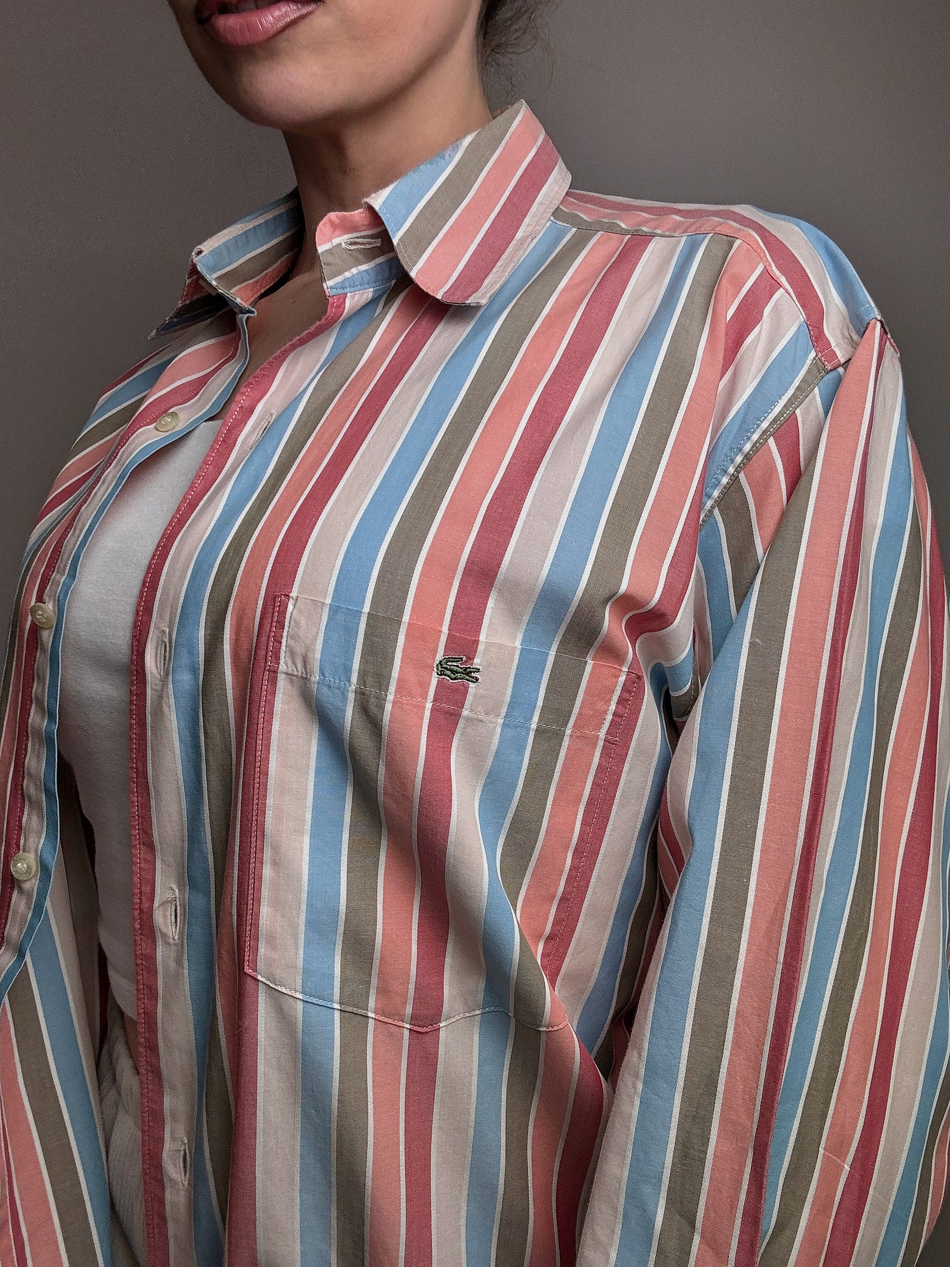 LACOSTE M/L Vintage Pastell gestreiftes Hemd 