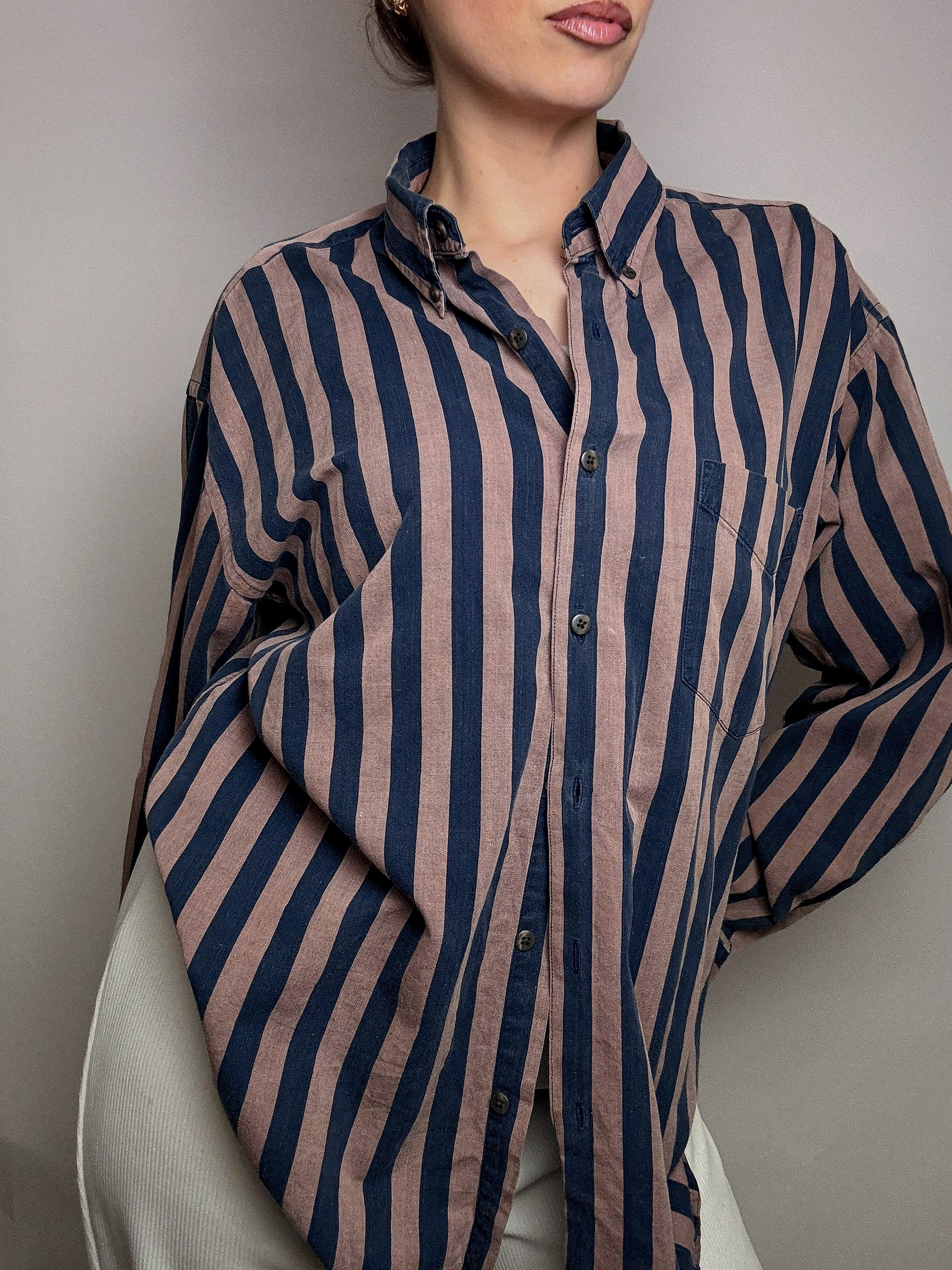 Chemise rayée brun et marine GAP L vintage