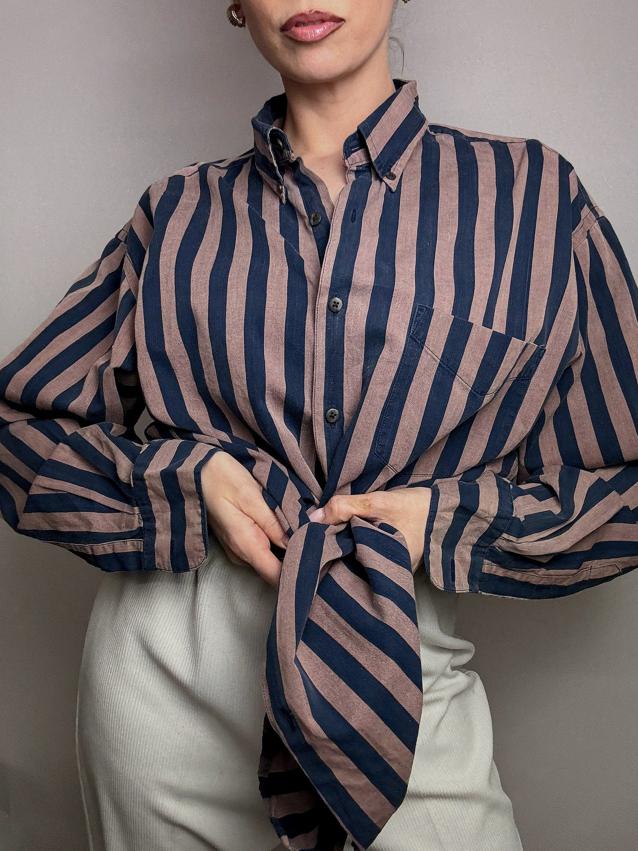 Chemise rayée brun et marine GAP L vintage