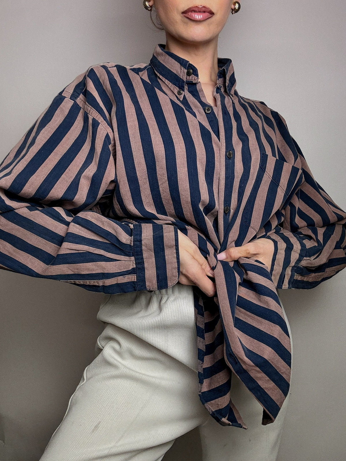 Chemise rayée brun et marine GAP L vintage