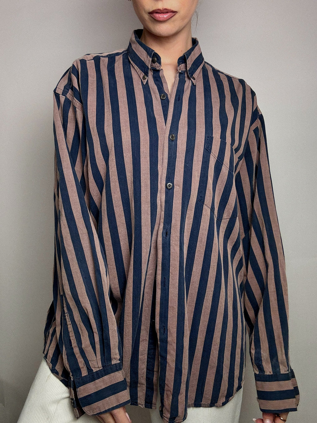 Chemise rayée brun et marine GAP L vintage