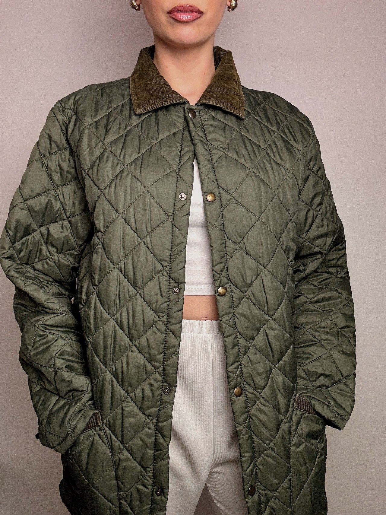 Vintage khaki quilted jacket L