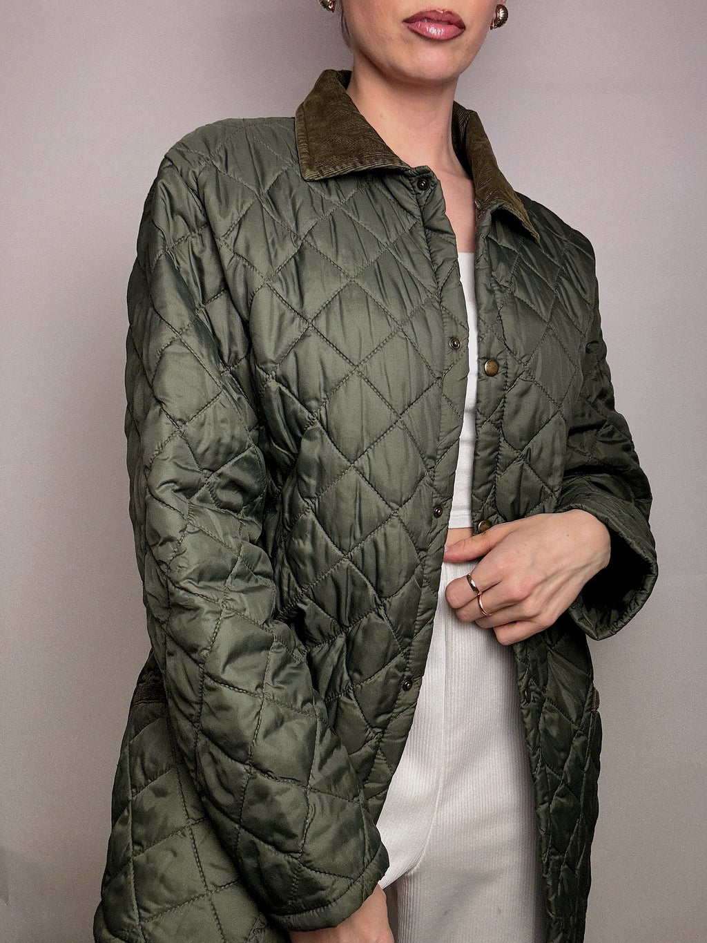 Vintage khaki quilted jacket L