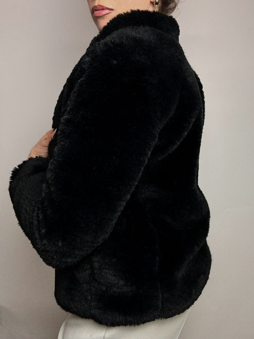 Vintage Schwarz Kurz Kunstpelz S