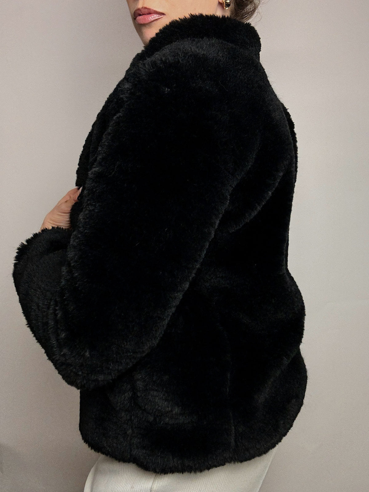 Vintage Schwarz Kurz Kunstpelz S