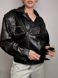 Schwarze taillierte Lederjacke S/M Vintage