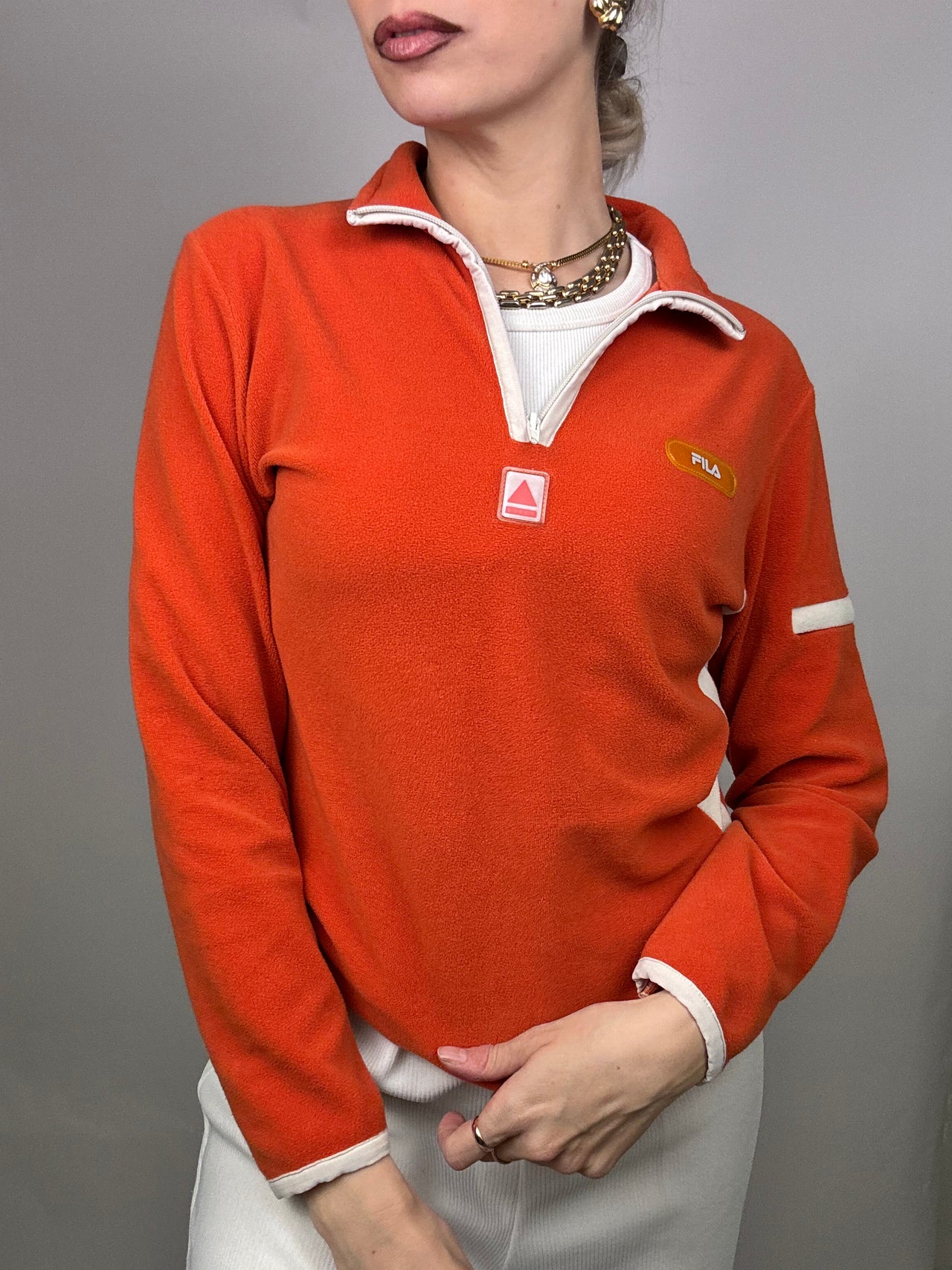 Polaire orange FILA fittée S/M Vintage