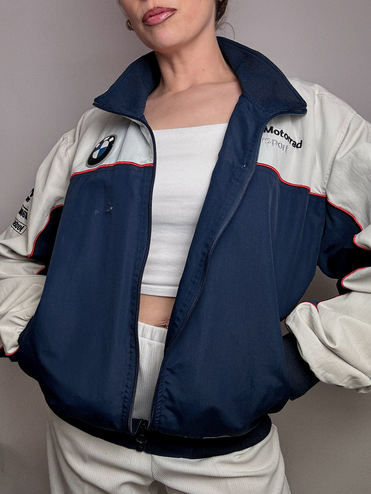 Veste de racing bicolore BMW L vintage