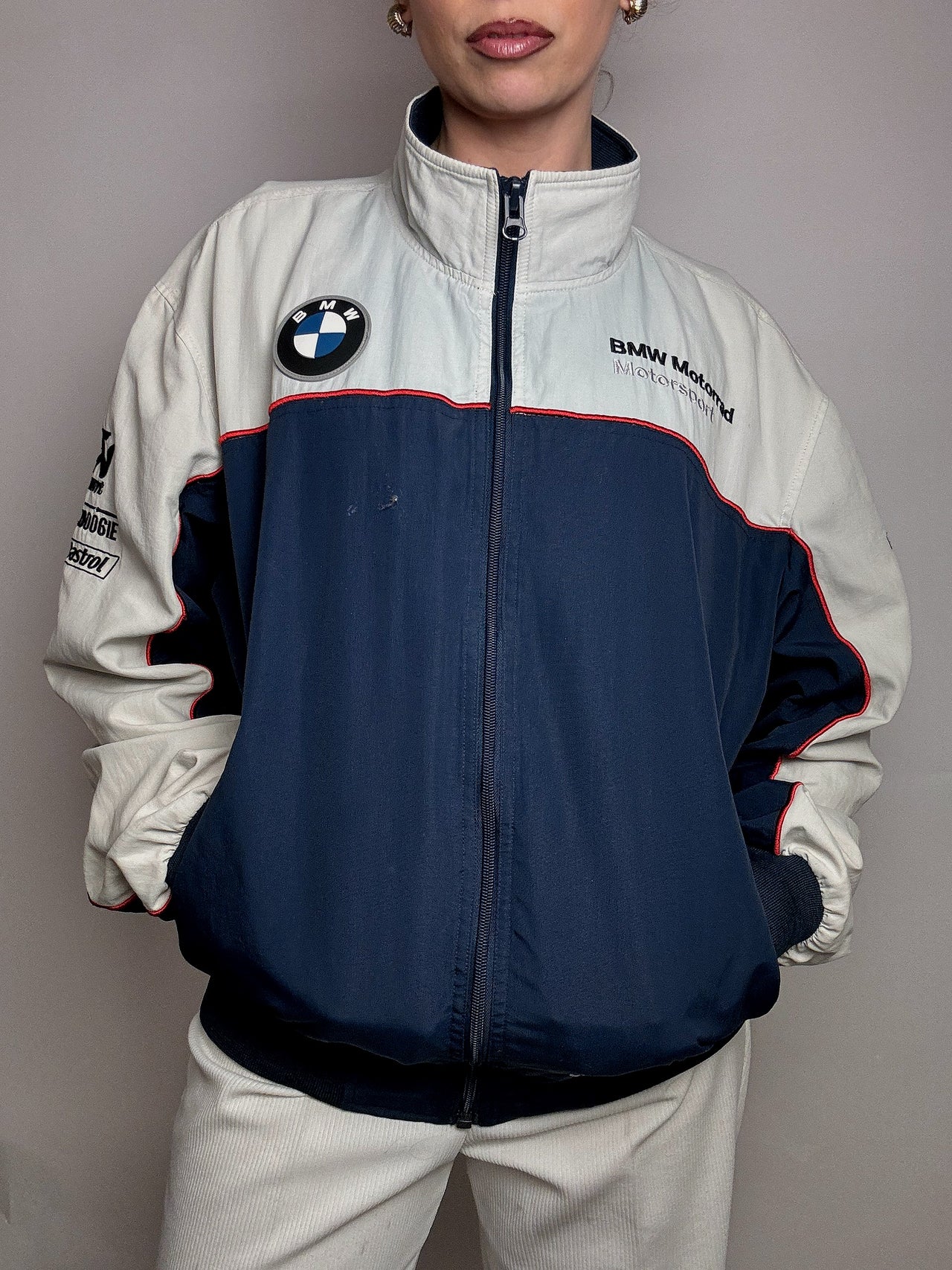 Veste de racing bicolore BMW L vintage