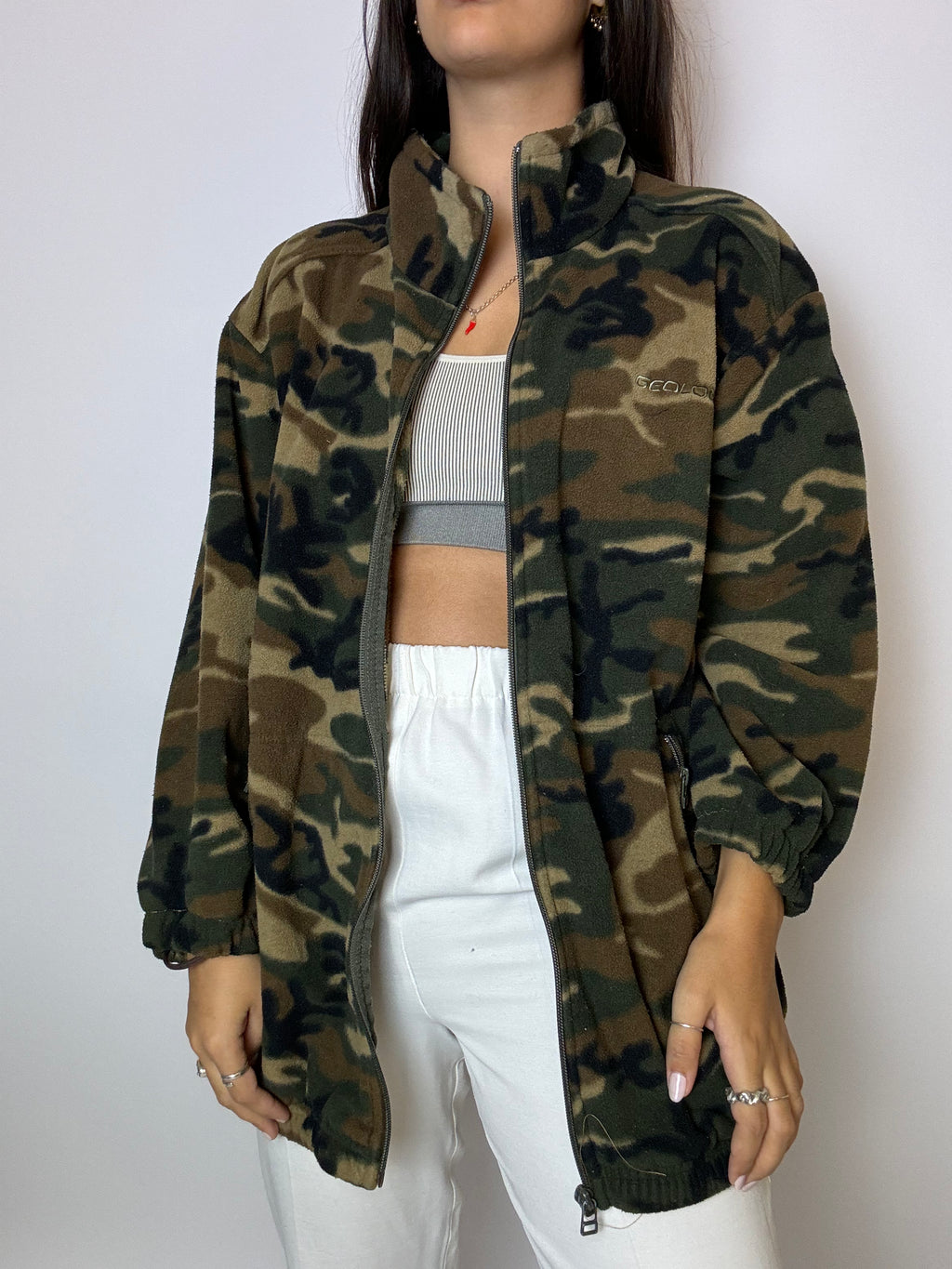 Camouflage-Fleece mit Vintage-Reißverschluss L 