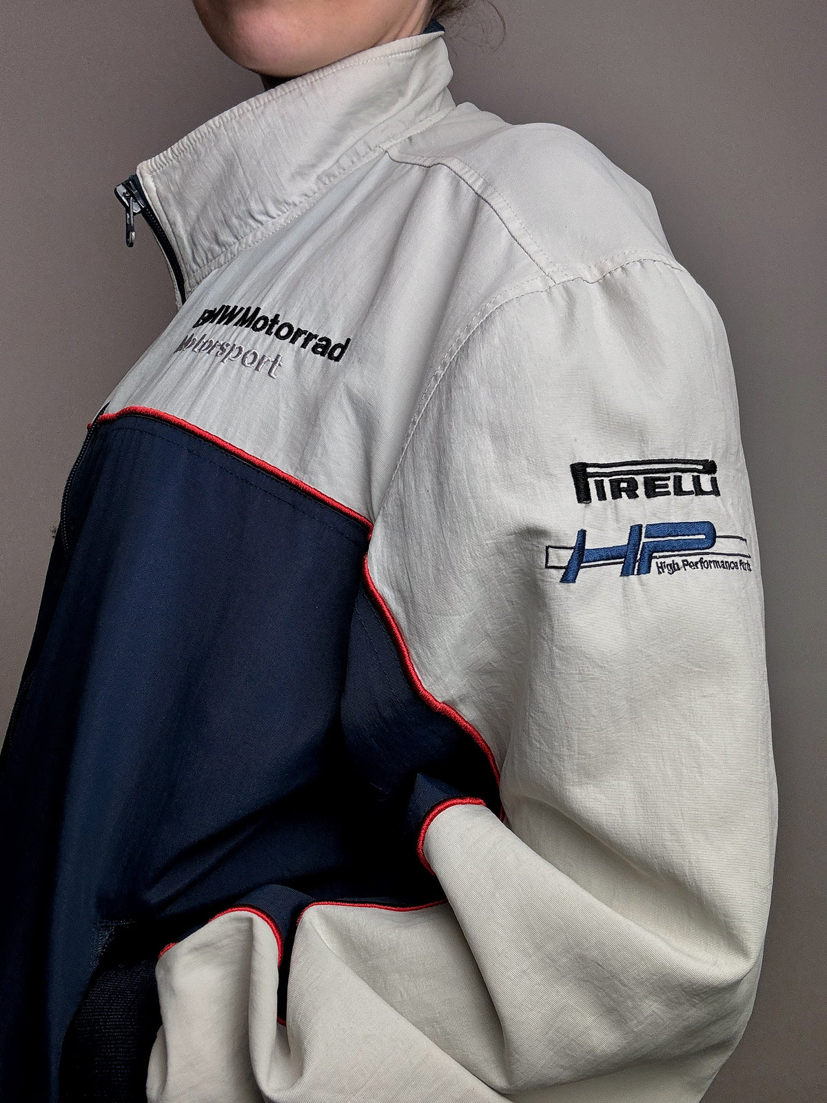 Veste de racing bicolore BMW L vintage