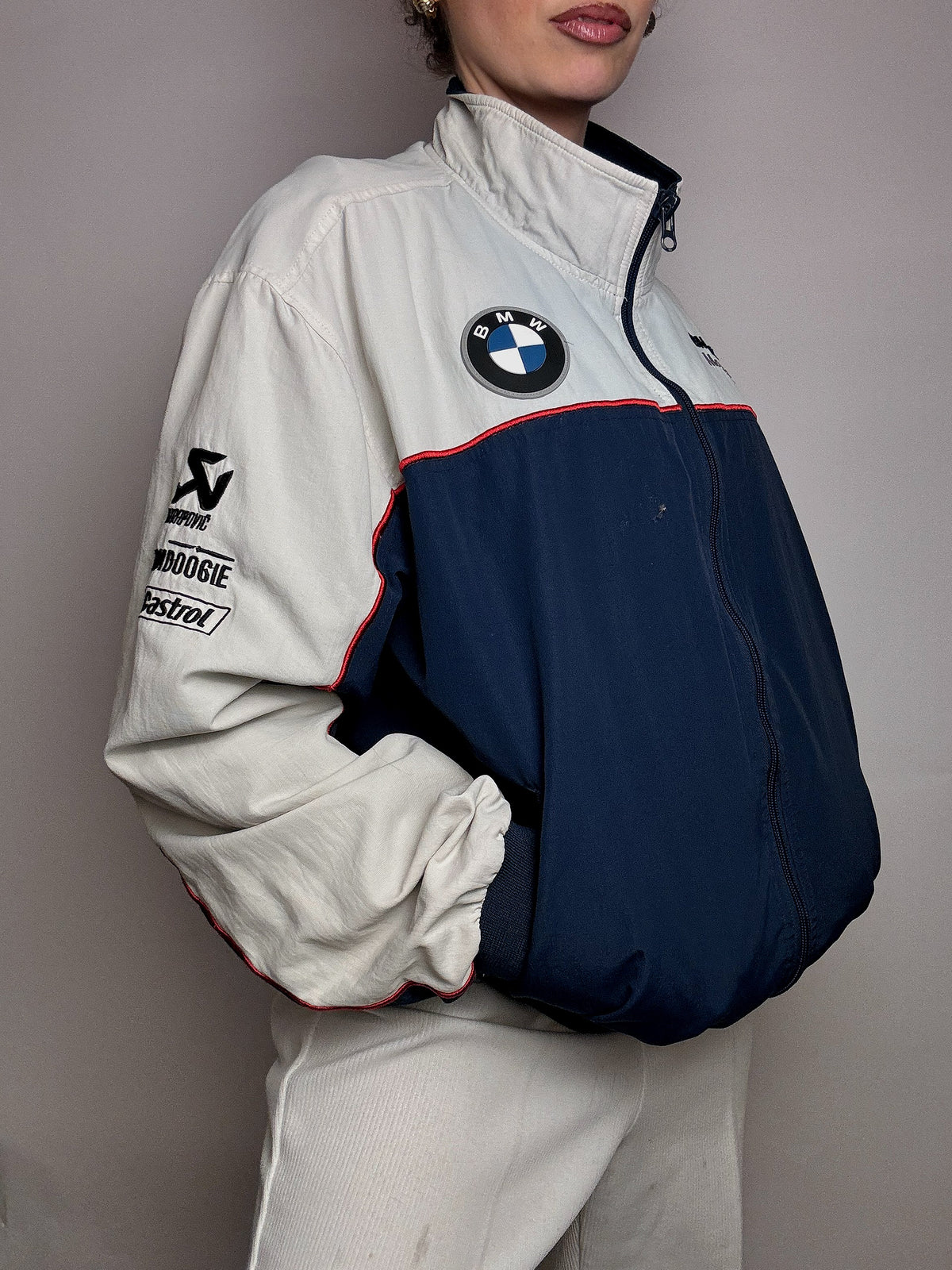 Veste de racing bicolore BMW L vintage