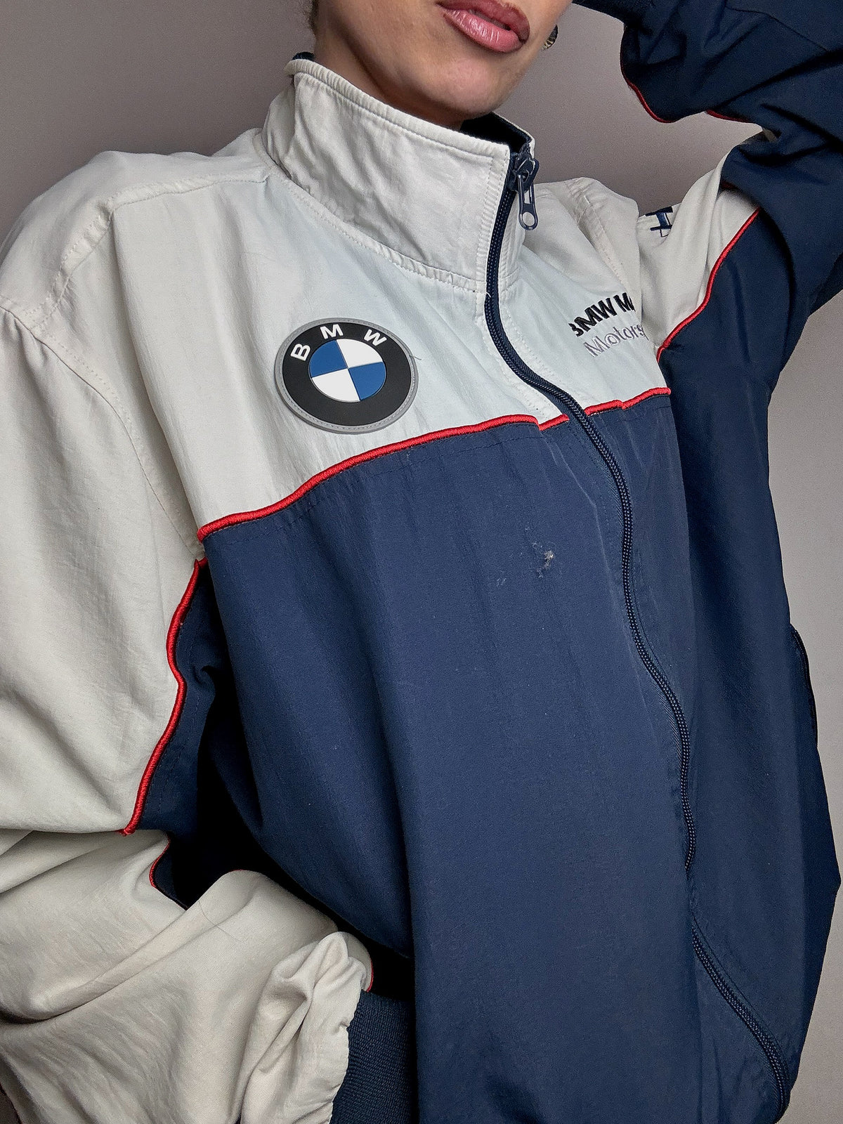 Veste de racing bicolore BMW L vintage