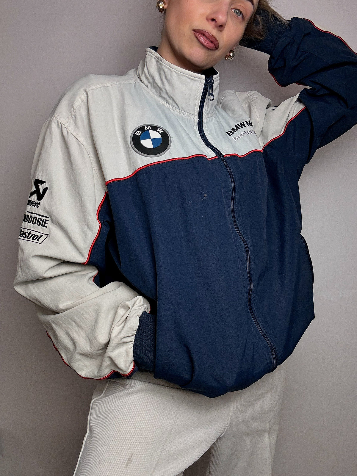 Veste de racing bicolore BMW L vintage