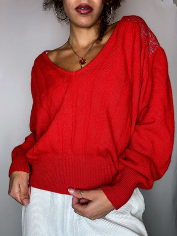 Pull rouge avec détails S vintage