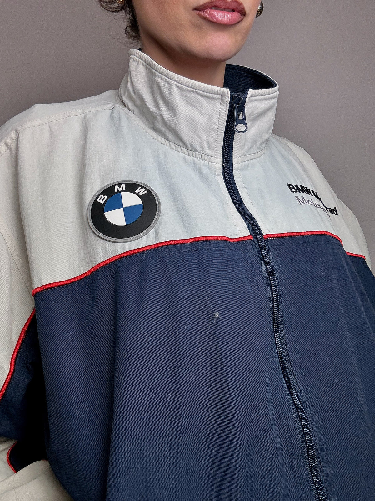 Veste de racing bicolore BMW L vintage