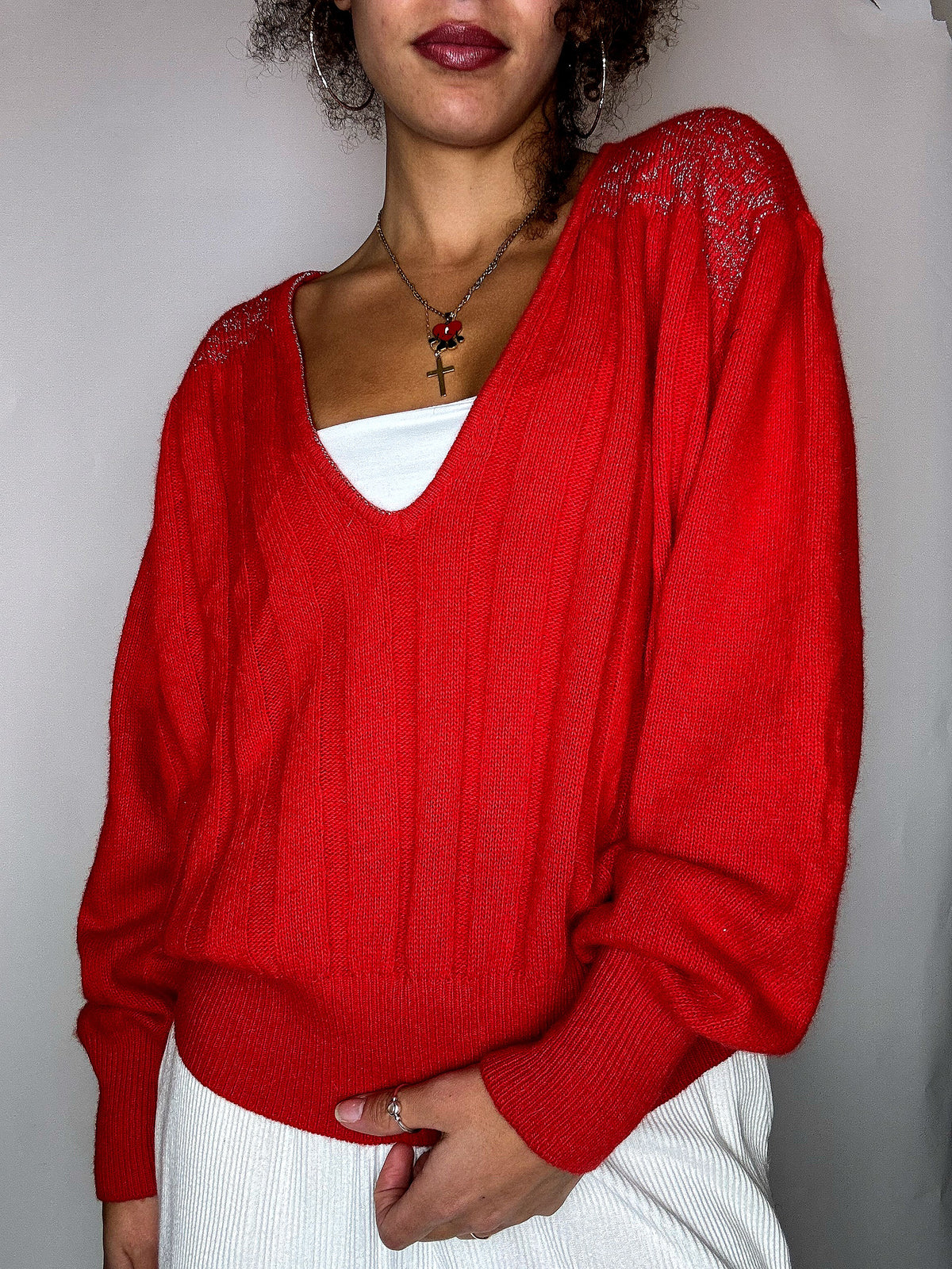 Pull rouge avec détails S vintage