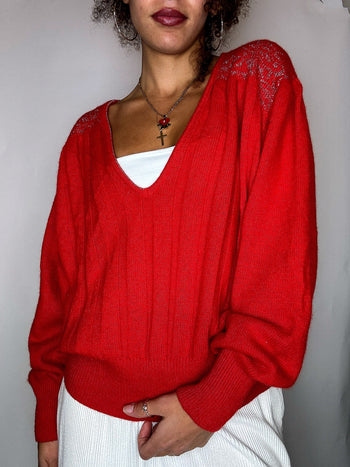 Pull rouge avec détails S vintage