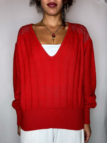 Pull rouge avec détails S vintage
