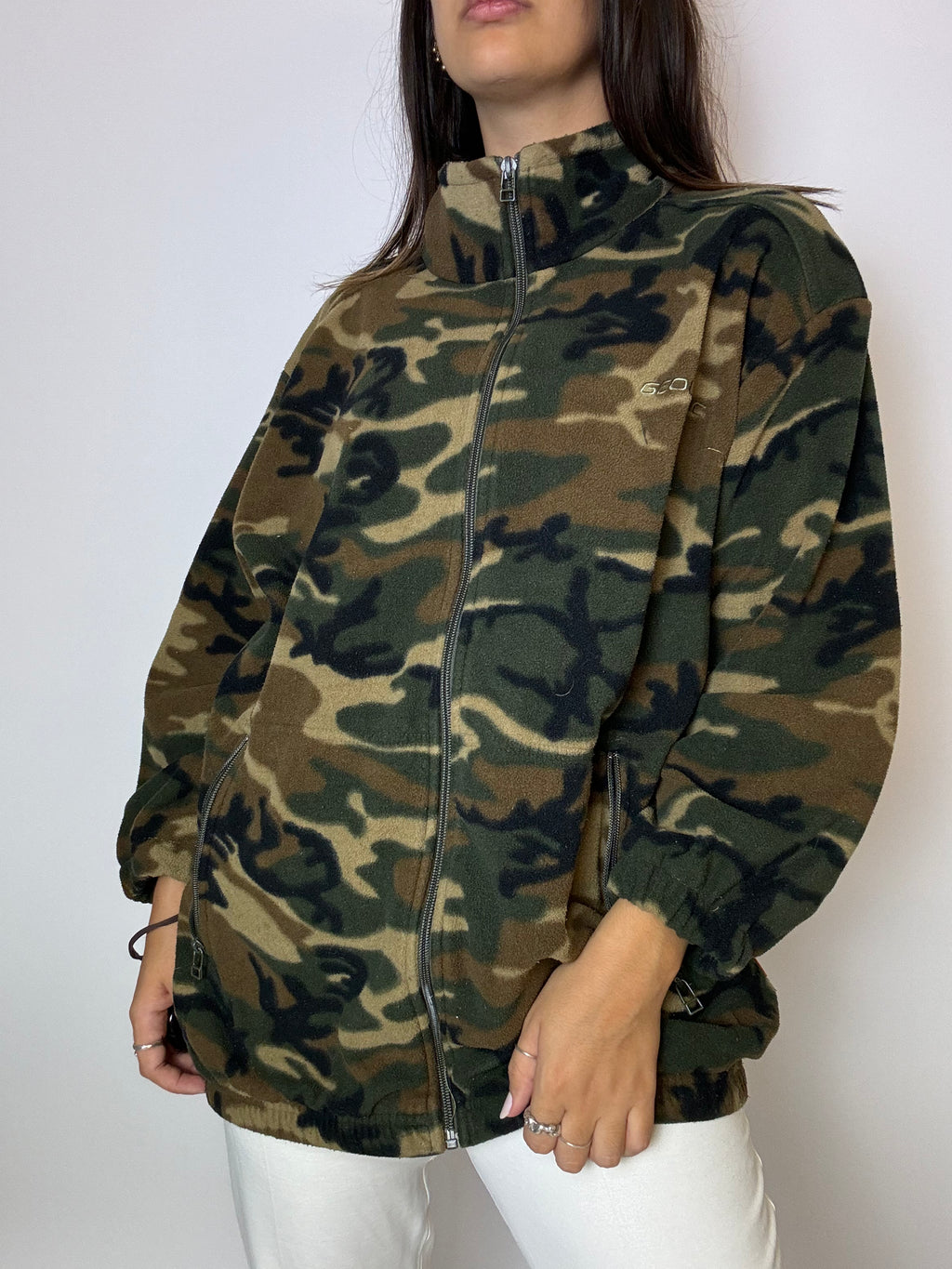 Camouflage-Fleece mit Vintage-Reißverschluss L 