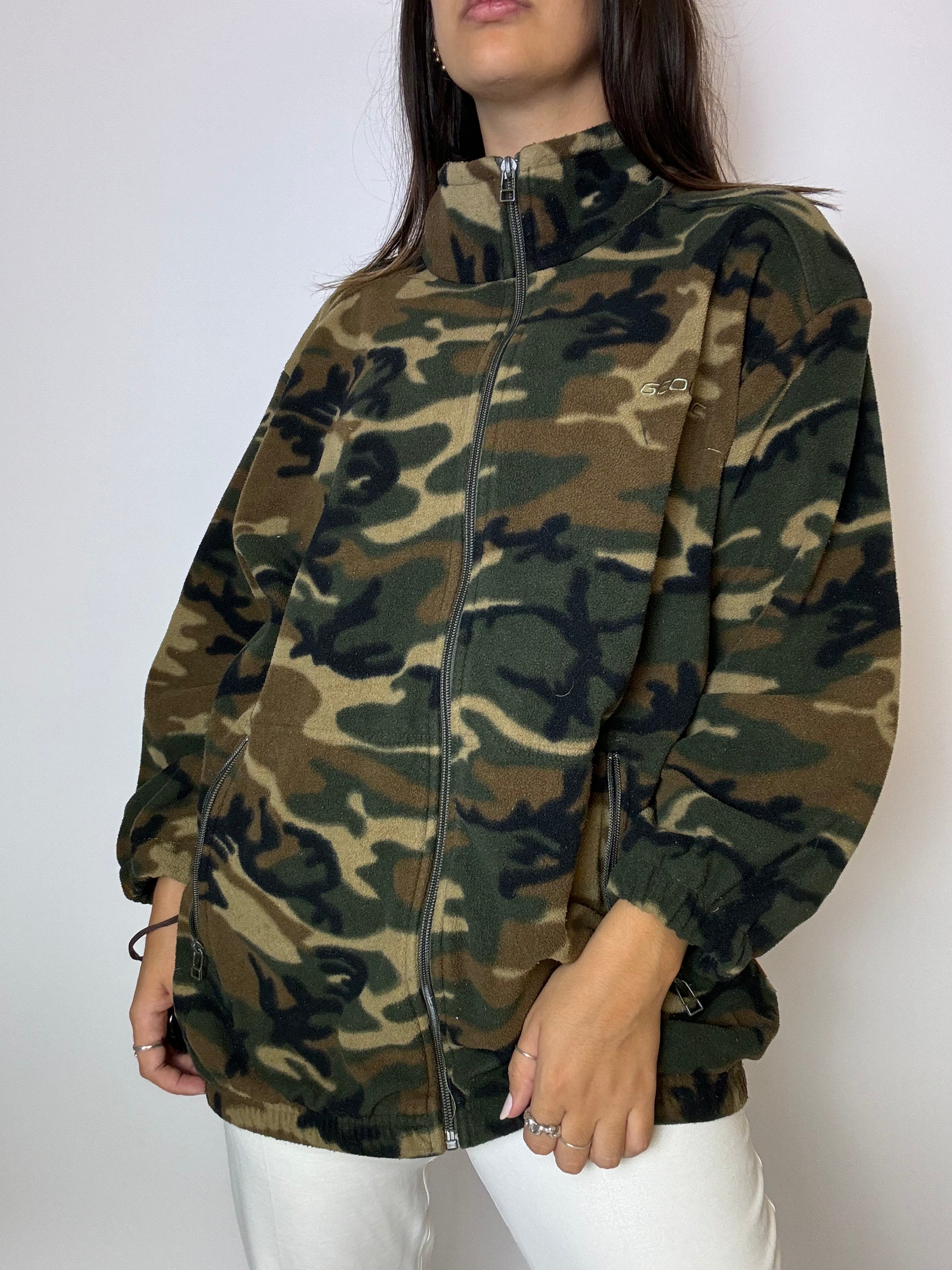 Camouflage-Fleece mit Vintage-Reißverschluss L 