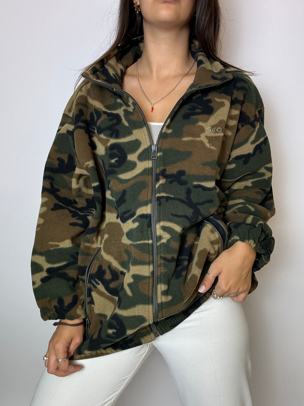 Camouflage-Fleece mit Vintage-Reißverschluss L 