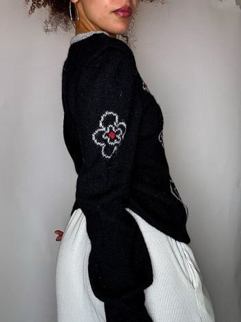 Pull avec dessins noir M vintage