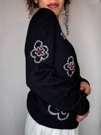 Pull avec dessins noir M vintage