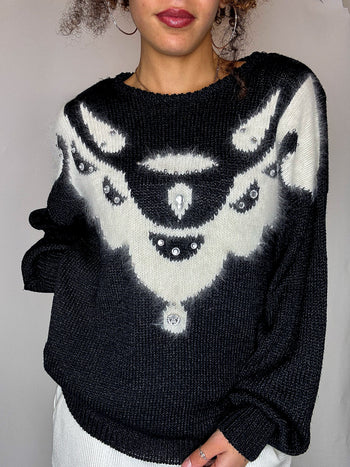 Pull avec détails noir M vintage