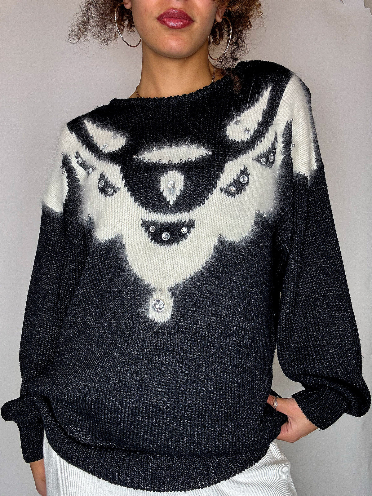 Pull avec détails noir M vintage