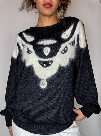 Pull avec détails noir M vintage