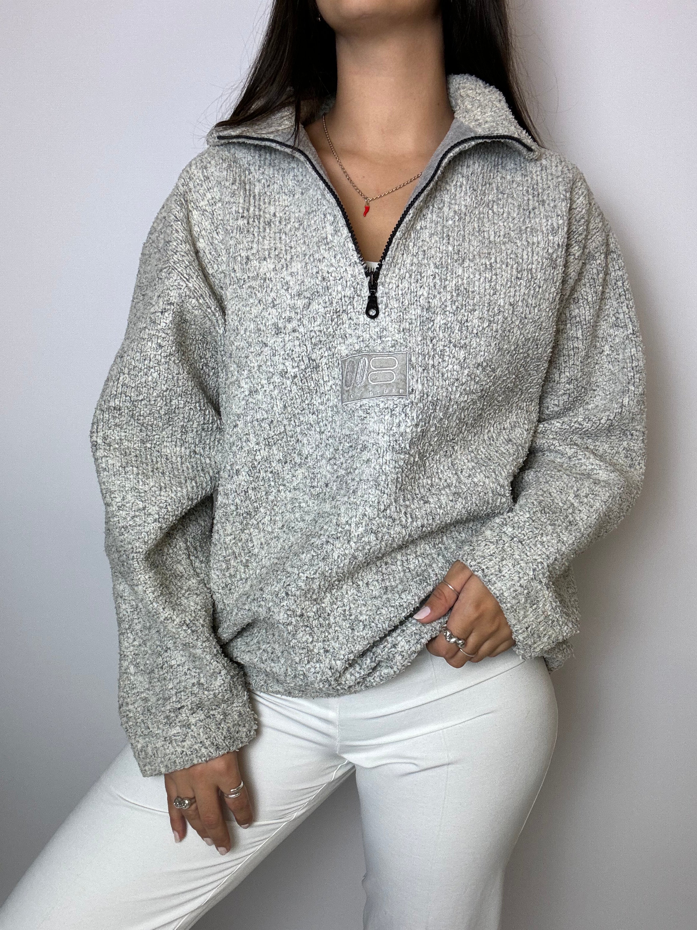 Heather gray fleece with vintage zip L 