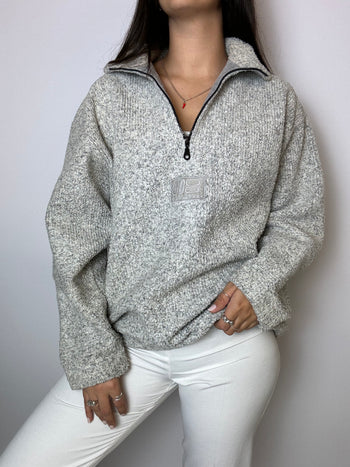 Heather gray fleece with vintage zip L 