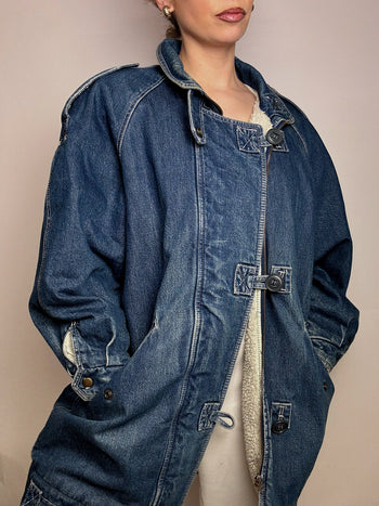 Parka denim fourrée delavée L vintage