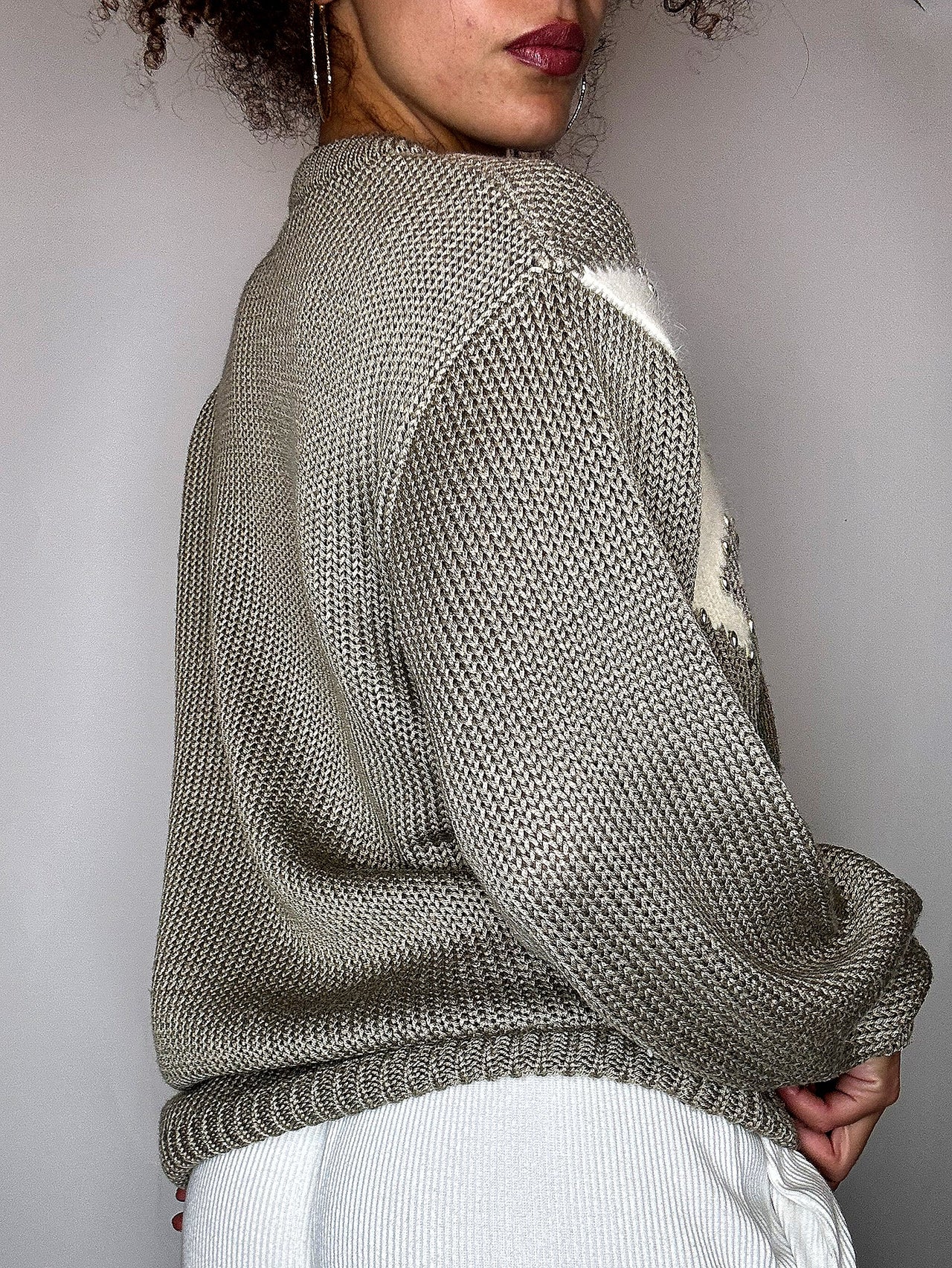 Pull avec détails kaki L vintage