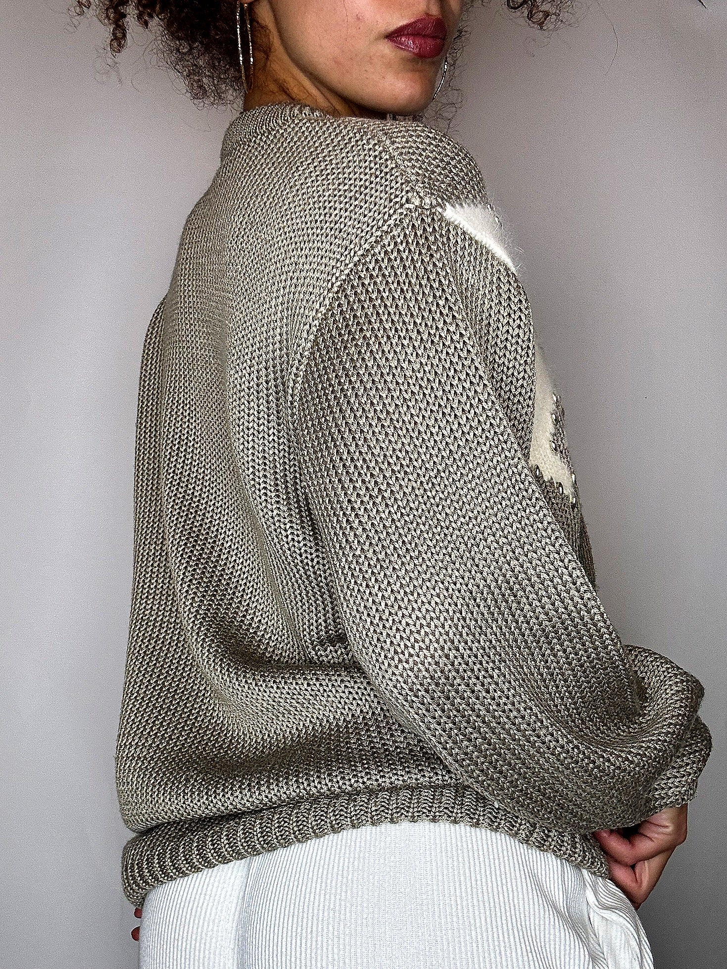 Pull avec détails kaki L vintage